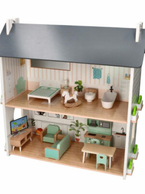 Drevený zariadený domček pre bábiky